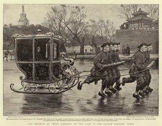 Der Kaiser von China beim Schlittenfahren auf dem See in den Palastgärten, Peking